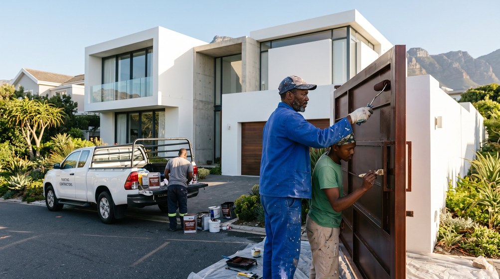 Anti-rust coating applied to steel palisade fencing in Milnerton